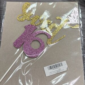 Sweet 16 cake topper New gold glitter Sweet 16 in pink glitter